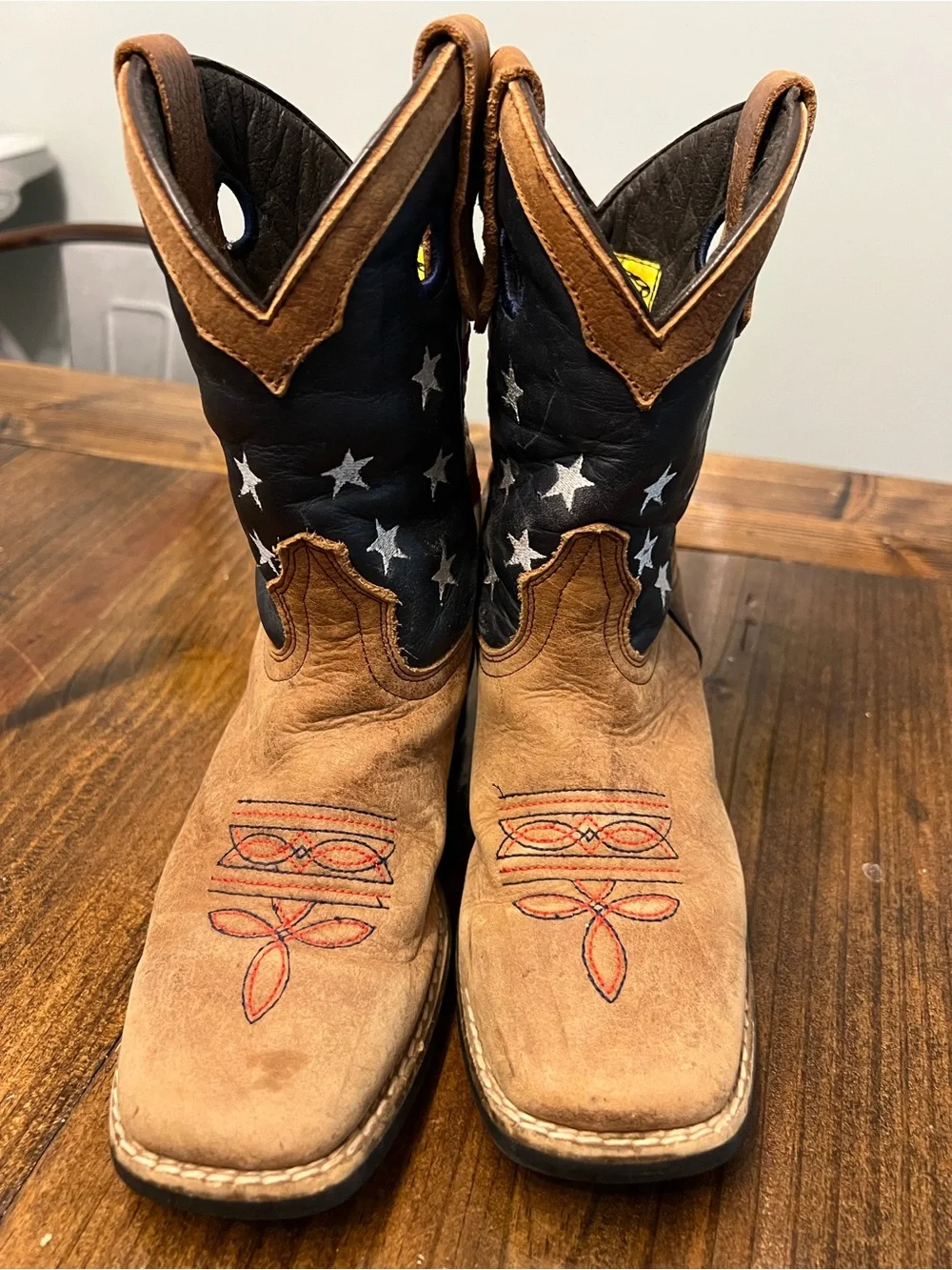 Kids Western Flag Cowboy Boots in Tan, Red, White & Blue